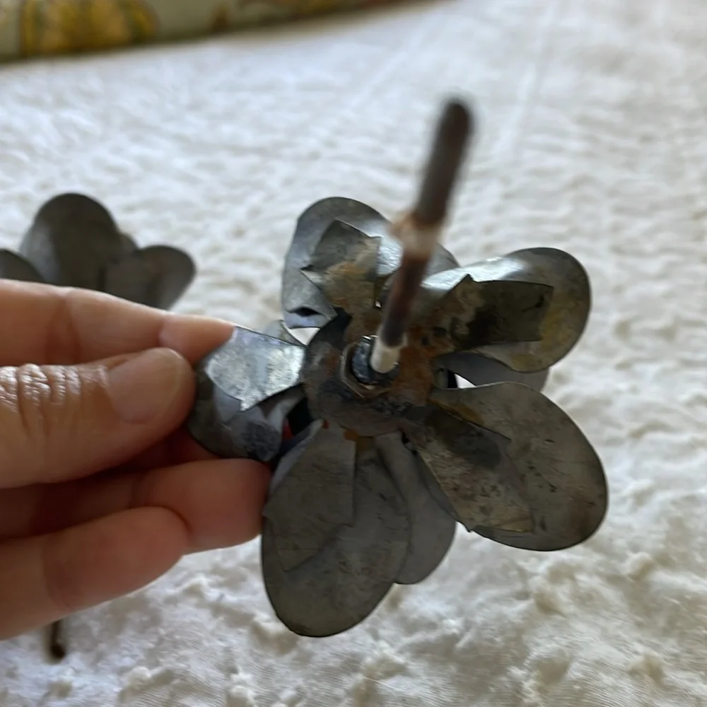 Metal flowers. Lot of 2. Handmade. 3 inches wide. 4 inches tall.